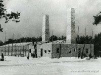 Chimneys of crematory in Auschwitz