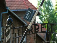 Turned B letter in Auschwitz Gate
